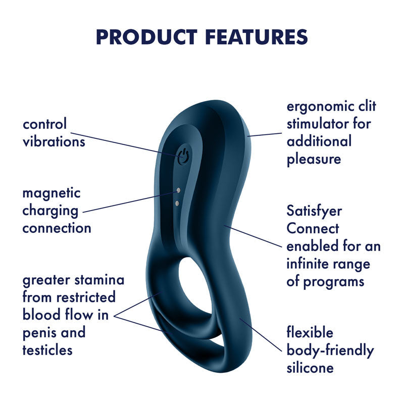 Satisfyer Epic Duo - Navy Blue USB Rechargeable Cock & Balls Ring with App Control Satisfyer