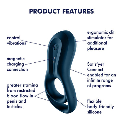 Satisfyer Epic Duo - Navy Blue USB Rechargeable Cock & Balls Ring with App Control Satisfyer