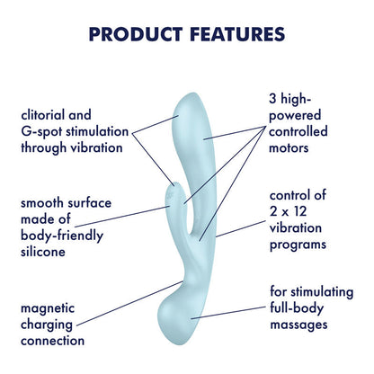 Satisfyer Triple Oh - Light Blue USB Rechargeable Rabbit Vibrator Satisfyer