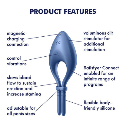 Satisfyer Bullseye - Blue - Blue Vibrating Adjustable Lasso Cock Ring Satisfyer