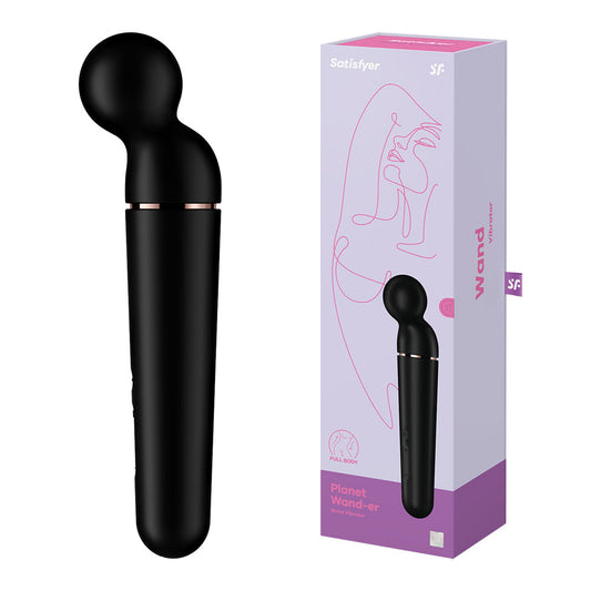 Satisfyer Planet Wand-er - Black - Black/Rose Gold USB Rechargeable Massager Wand Black - Club X
