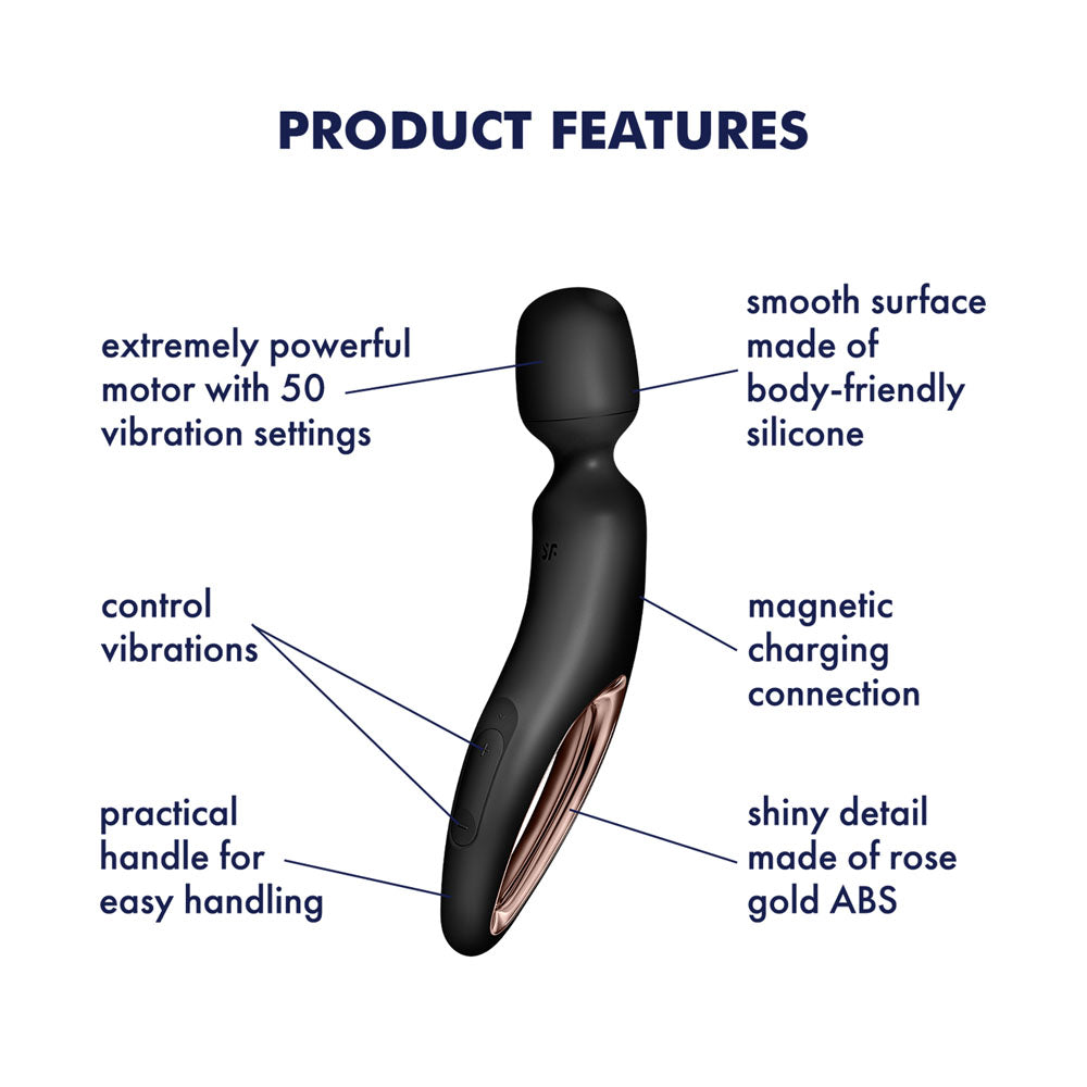 Satisfyer Wand-erland - Black - Black/Rose Gold USB Rechargeable Massage Wand Satisfyer