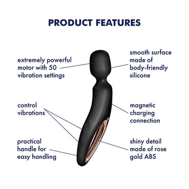 Satisfyer Wand-erland - Black - Black/Rose Gold USB Rechargeable Massage Wand Satisfyer