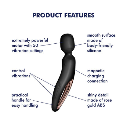 Satisfyer Wand-erland - Black - Black/Rose Gold USB Rechargeable Massage Wand Satisfyer