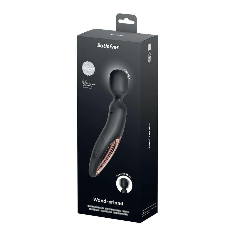 Satisfyer Wand-erland - Black - Black/Rose Gold USB Rechargeable Massage Wand Satisfyer