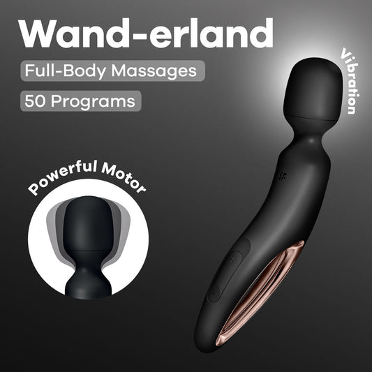 Satisfyer Wand-erland - Black - Black/Rose Gold USB Rechargeable Massage Wand Satisfyer