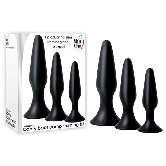 Adam & Eve Silicone Booty Boot Camp Training Kit - Black Butt Plugs - Set of 3 Sizes Adam & Eve
