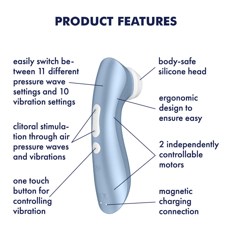Satisfyer Pro 2+ - Blue Touch-Free USB-Rechargeable Clitoral Stimulator with Vibration Satisfyer