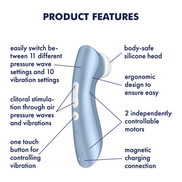 Satisfyer Pro 2+ - Blue Touch-Free USB-Rechargeable Clitoral Stimulator with Vibration Satisfyer