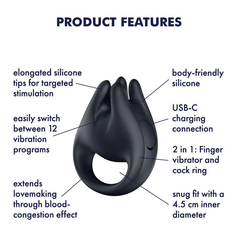 Satisfyer Perfect Pair 1 - Black USB-C Rechargeable Vibrating Couples Ring Satisfyer