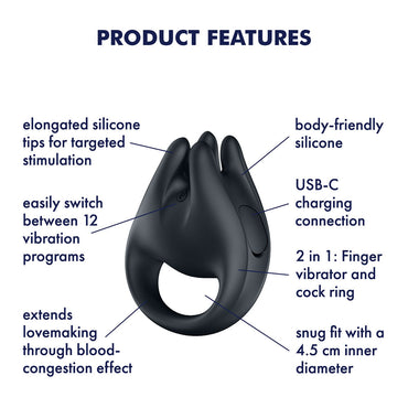 Satisfyer Perfect Pair 1 - Black USB-C Rechargeable Vibrating Couples Ring Satisfyer
