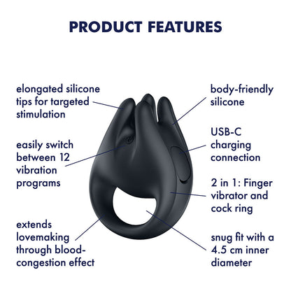 Satisfyer Perfect Pair 1 - Black USB-C Rechargeable Vibrating Couples Ring Satisfyer