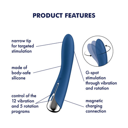 Satisfyer Spinning Vibe 1 - Blue - Blue 17.8 cm USB Rechargeable Rotating Vibrator Satisfyer