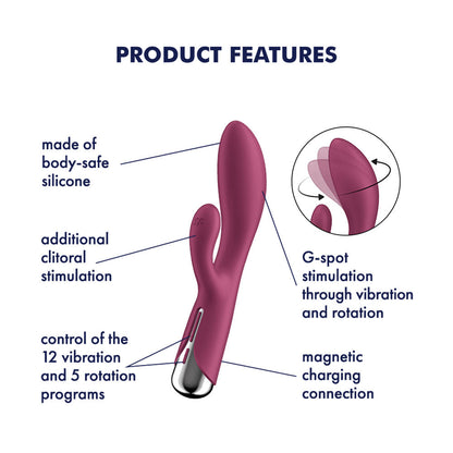 Satisfyer Spinning Rabbit 1 - Red - Red 20 cm USB Rechargeable Rotating Rabbit Vibrator Satisfyer