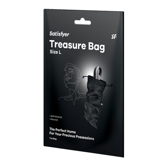 Satisfyer Treasure Bag Large - Black - Black Large Toy Storage Bag Black - Club X
