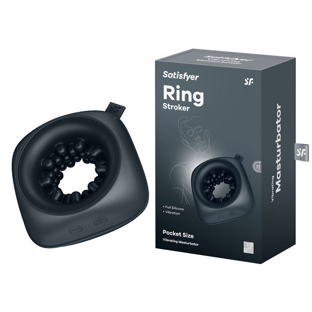 Satisfyer Ring Stroker - Black USB Rechargeable Vibrating Masturbator Satisfyer