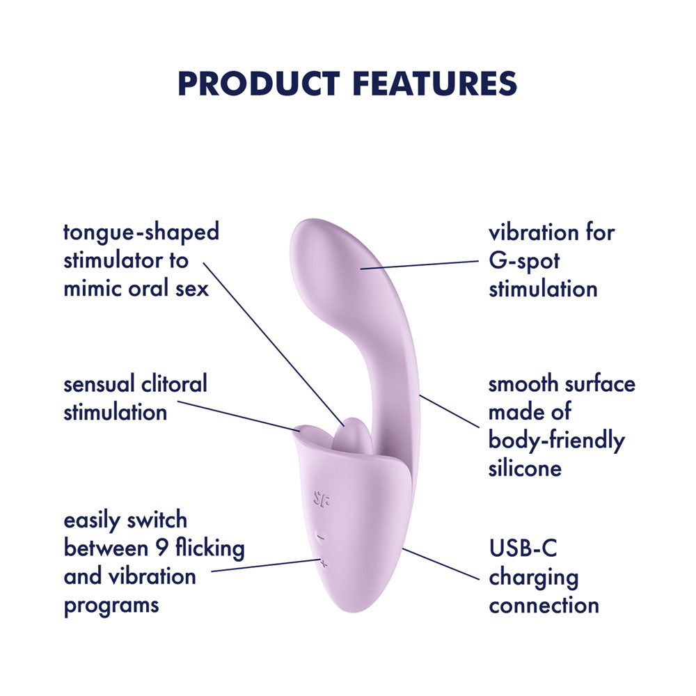 Satisfyer Tongue Expert - Violet 18 cm USB Rechargeable Vibrator with Flicking Clit Stimulator Satisfyer