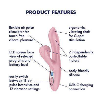 Satisfyer Pro + G-Spot - Pink - Rose Pink 22 cm USB-C Rechargeable Rabbit Vibrator with Touch-Free Clitoral Stimulator Satisfyer