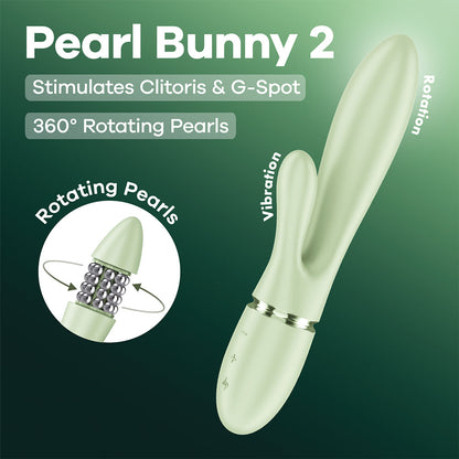 Satisfyer Pearl Bunny 2 light green 21.5cm rotating pearl rabbit vibrator - ClubX Australia