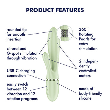 Satisfyer Pearl Bunny 2 - Light Green - Light Green 21.5 cm USB-C Rechargeable Rabbit Vibrator Satisfyer