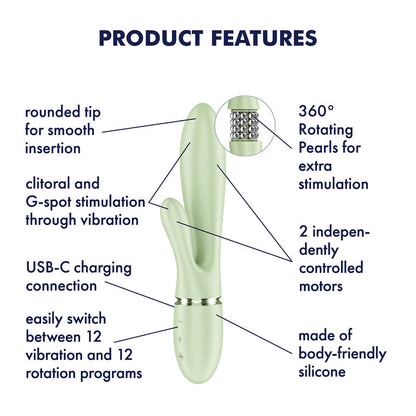 Satisfyer Pearl Bunny 2 - Light Green - Light Green 21.5 cm USB-C Rechargeable Rabbit Vibrator Satisfyer