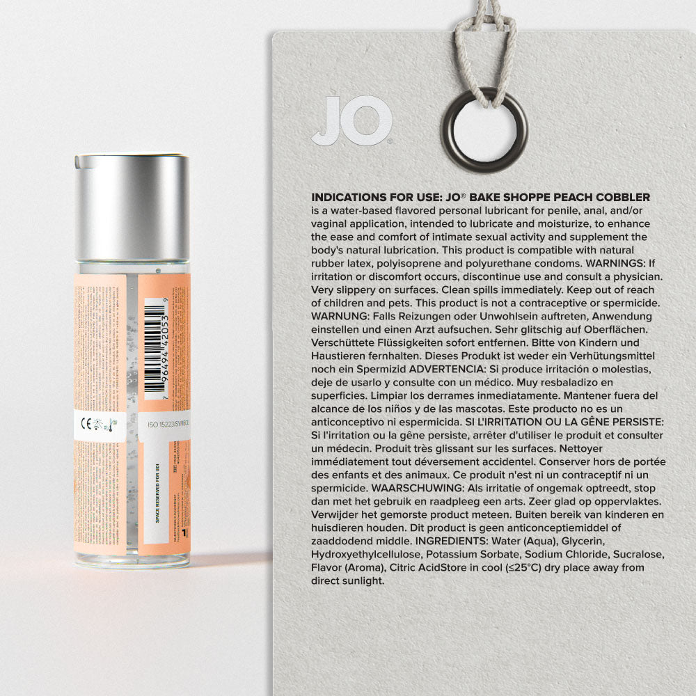 JO Bake Shoppe - Peach Cobbler - Peach Cobbler Flavoured Water Based Lubricant - 60 ml Bottle JO