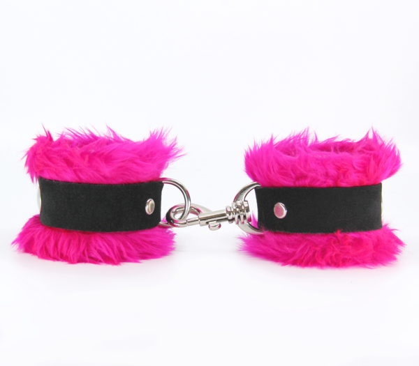 Han011 Fluffy Cuffs With Suede Leather Strap Pink - Club X