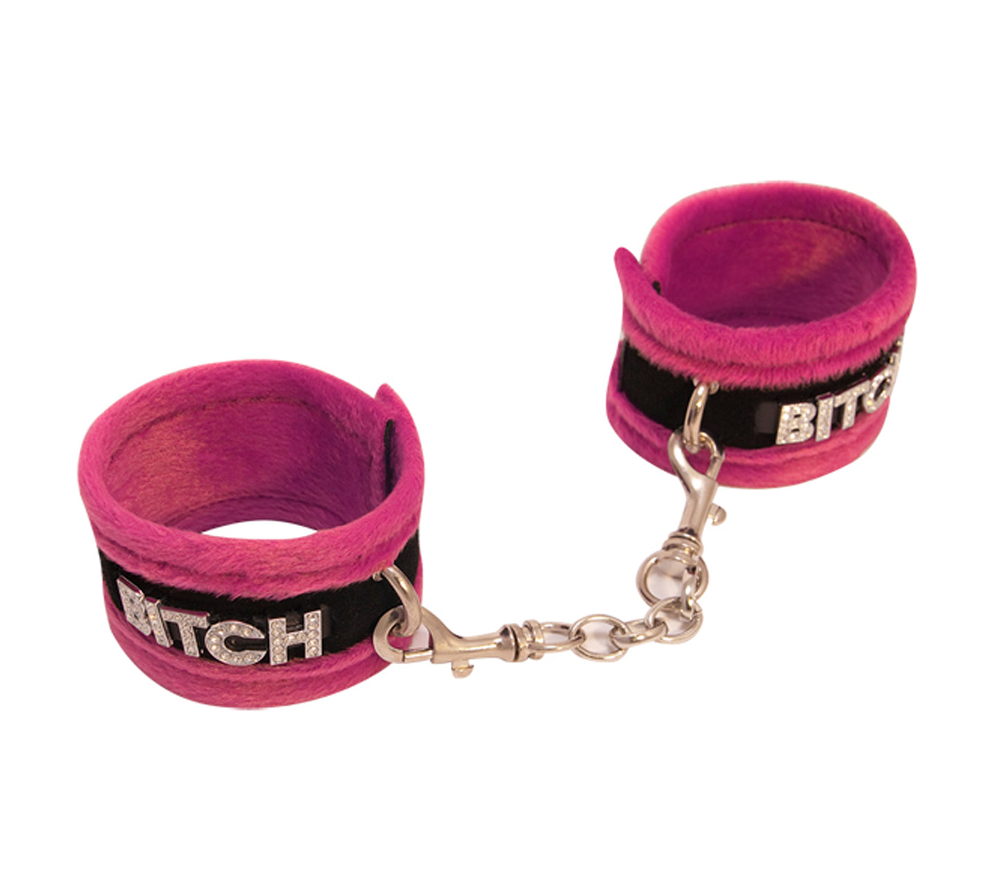 Han016D Fluffy Diamanté Bitch Wrist Restraints Pink - Club X