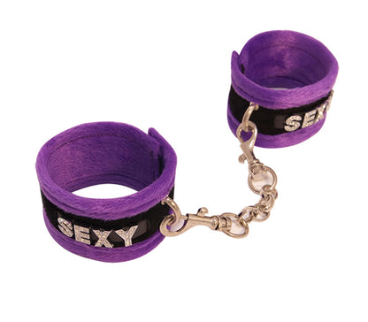 Han016A Fluffy Diamante Sexy Wrist Restraints Purple - Club X