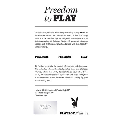 Playboy Pleasure Plug & Play Butt Plug  - Club X