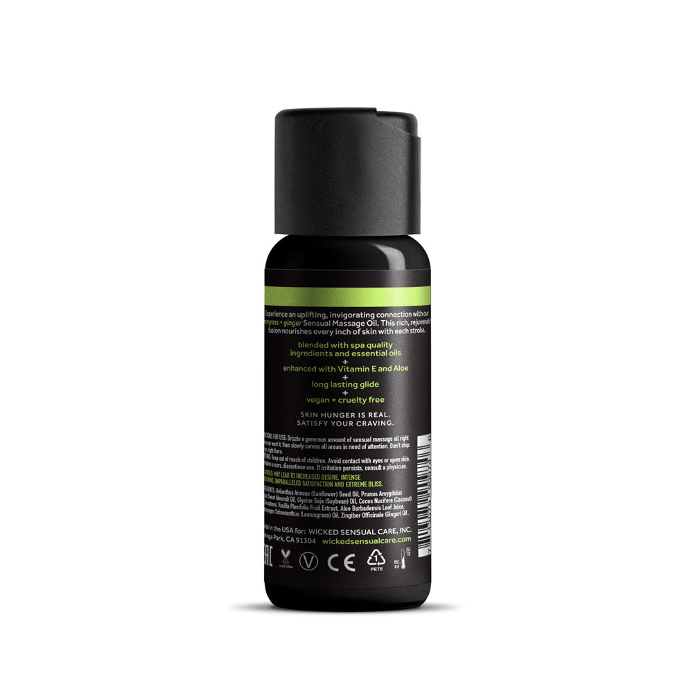 Wicked Sensual Massage Oil - Lemongrass + Ginger - Lemongrass and Ginger Scented Massage Oil - 120 ml Tube Wicked