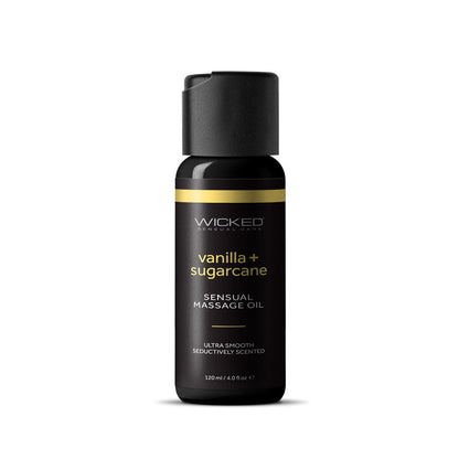 Wicked Sensual Massage Oil - Vanilla + Sugarcane - Vanilla and Sugarcane Scented Massage Oil - 120 ml Tube Wicked