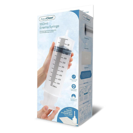 AquaClean 550ml Enema Syringe - 550 ml Capacity with Free Travel Douche Included Clear - Club X