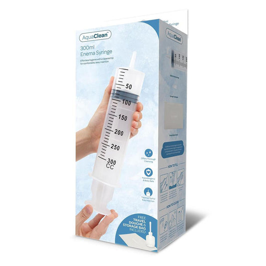 AquaClean 300ml Enema Syringe - 300 ml Capacity with Free Travel Douche Included Clear - Club X