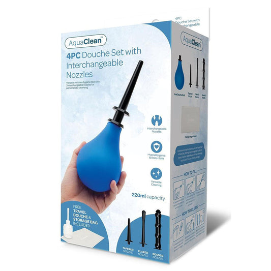 AquaClean 4 Piece Douche Set with Interchangeable Nozzles - 220 ml Capacity with Free Travel Douche Included Xgen Products
