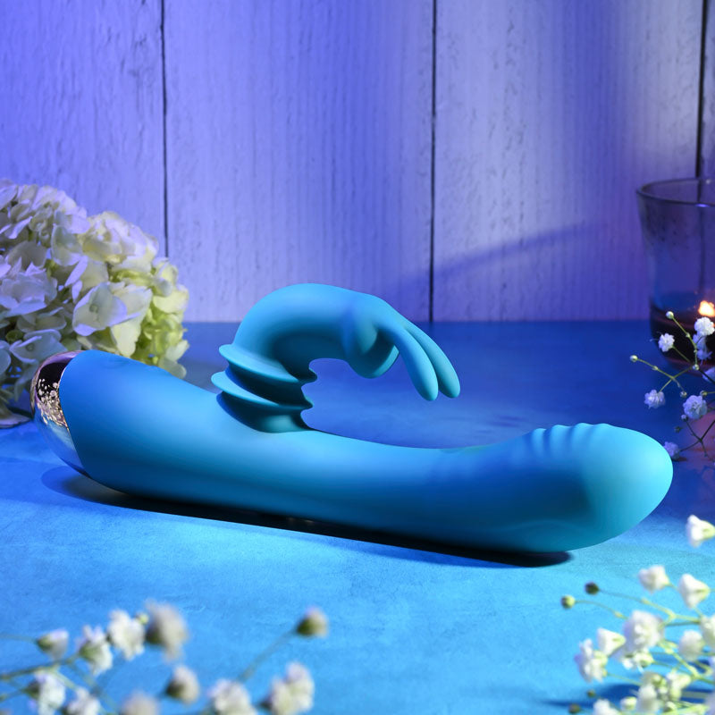Adam & Eve SHIMMY & SHAKE VELVET RABBIT - Blue 22.4 cm USB Rechargeable Rabbit Vibrator Adam & Eve