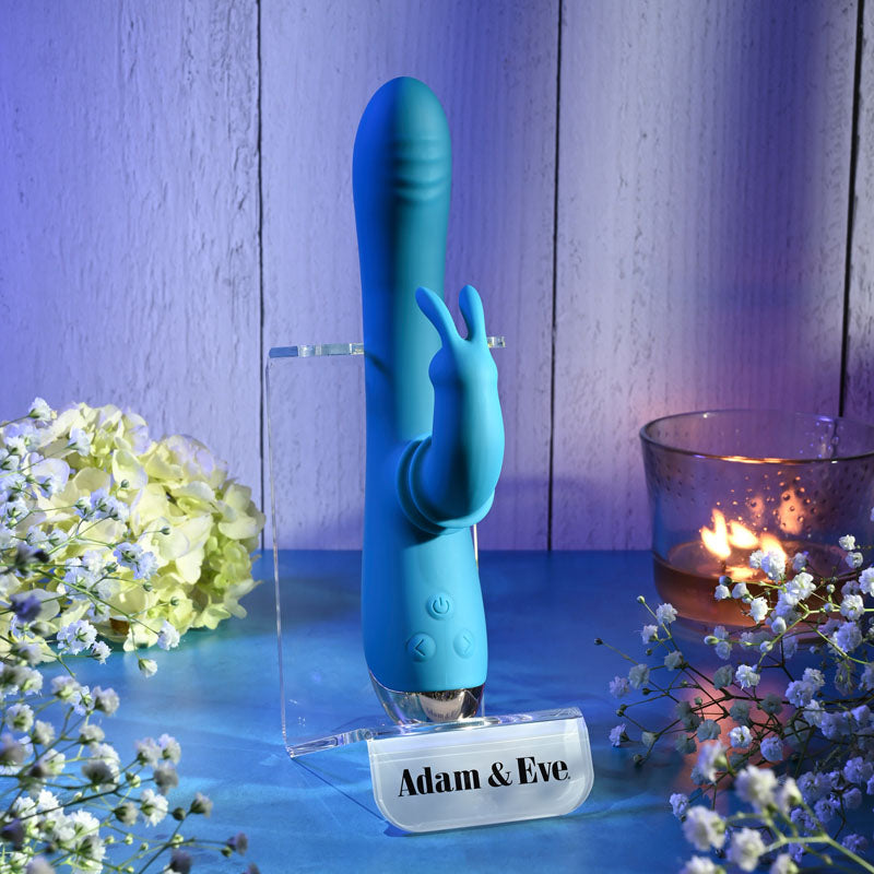 Adam & Eve SHIMMY & SHAKE VELVET RABBIT - Blue 22.4 cm USB Rechargeable Rabbit Vibrator Adam & Eve
