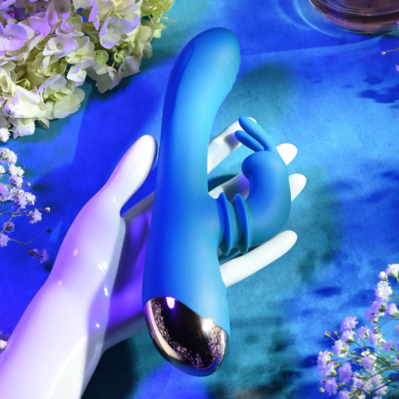 Adam & Eve SHIMMY & SHAKE VELVET RABBIT - Blue 22.4 cm USB Rechargeable Rabbit Vibrator Adam & Eve