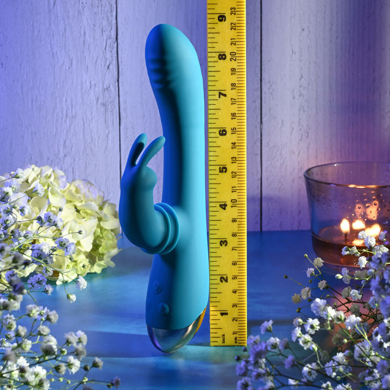 Adam & Eve SHIMMY & SHAKE VELVET RABBIT - Blue 22.4 cm USB Rechargeable Rabbit Vibrator Adam & Eve