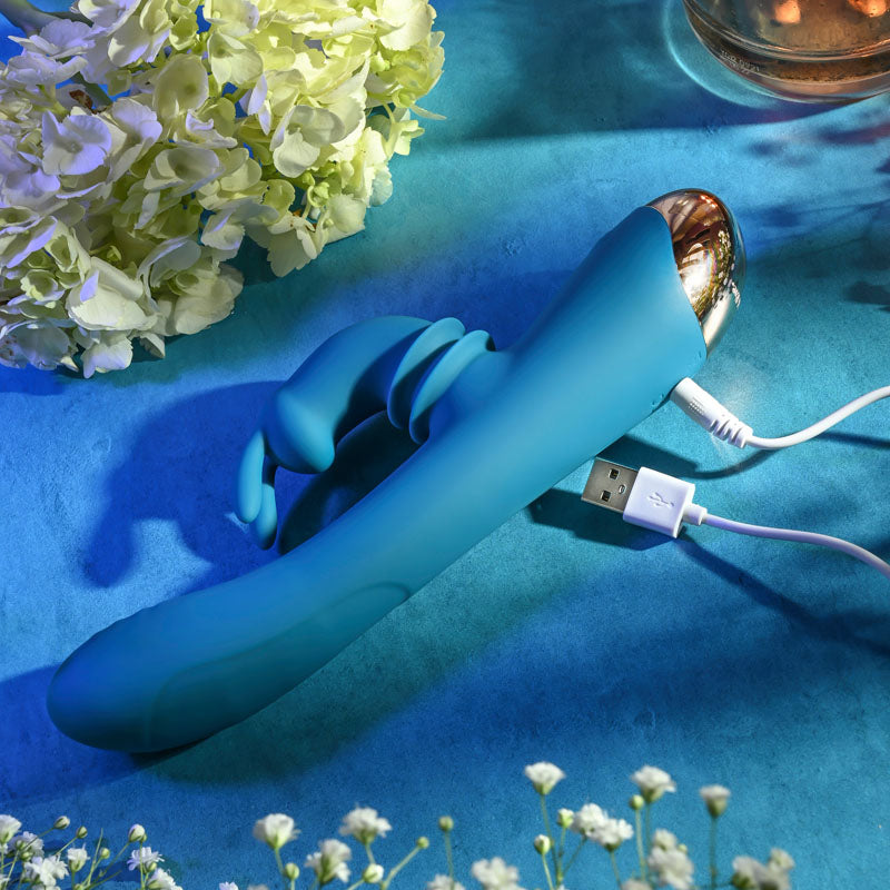 Adam & Eve SHIMMY & SHAKE VELVET RABBIT - Blue 22.4 cm USB Rechargeable Rabbit Vibrator Adam & Eve