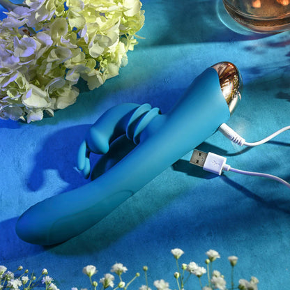 Adam & Eve SHIMMY & SHAKE VELVET RABBIT - Blue 22.4 cm USB Rechargeable Rabbit Vibrator Adam & Eve