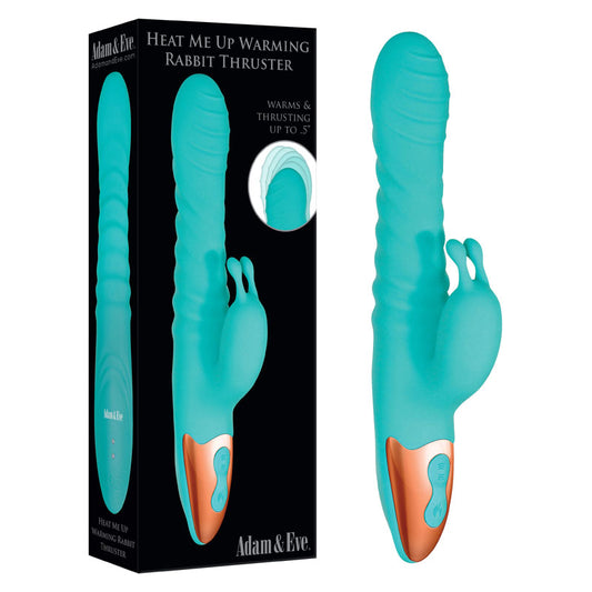 Adam & Eve HEAT ME UP Warming Rabbit Thruster - Teal 23.6 cm USB Rechargeable Warming Rabbit Vibrator Teal - Club X