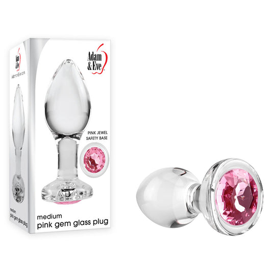 Adam & Eve PINK GEM GLASS PLUG MEDIUM - Clear Glass 8.7 cm Butt Plug with Pink Gem Base Clear - Club X
