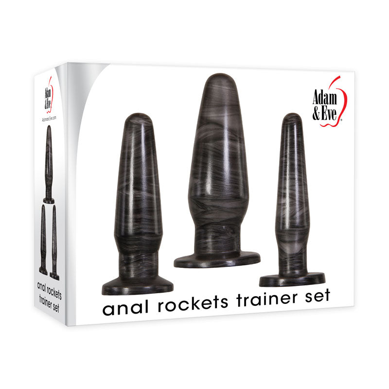 Adam & Eve ANAL ROCKETS TRAINER SET - Black Butt Plugs - Set of 3 Sizes Adam & Eve