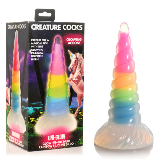 Creature Cocks Uni-Glow - Glow in Dark Rainbow 19.5 cm Unicorn Fantasy Dildo Coloured - Club X
