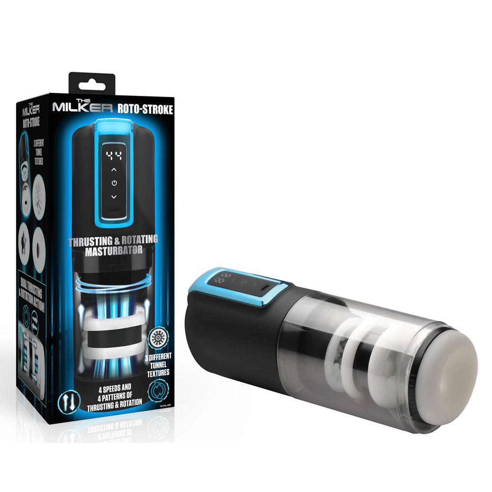 LoveBotz The Milker Roto-Stroke - USB Rechargeable Thrusting & Rotating Male Masturbator XR Brands