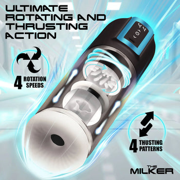 LoveBotz The Milker Roto-Stroke - USB Rechargeable Thrusting & Rotating Male Masturbator XR Brands