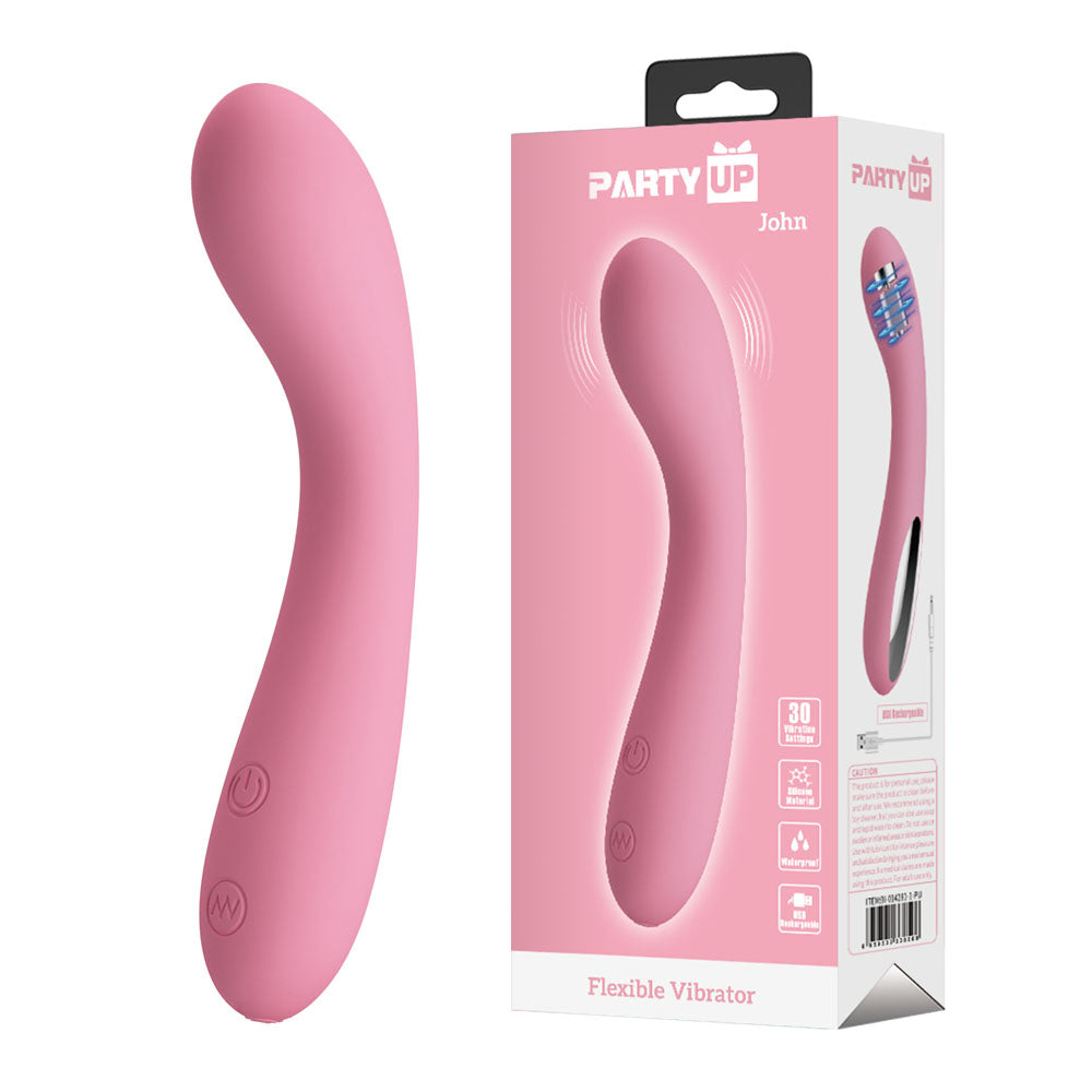 Party Up JOHN Flexible Vibe - Pink - Pink 16 cm USB Rechargeable Vibrator Party Up