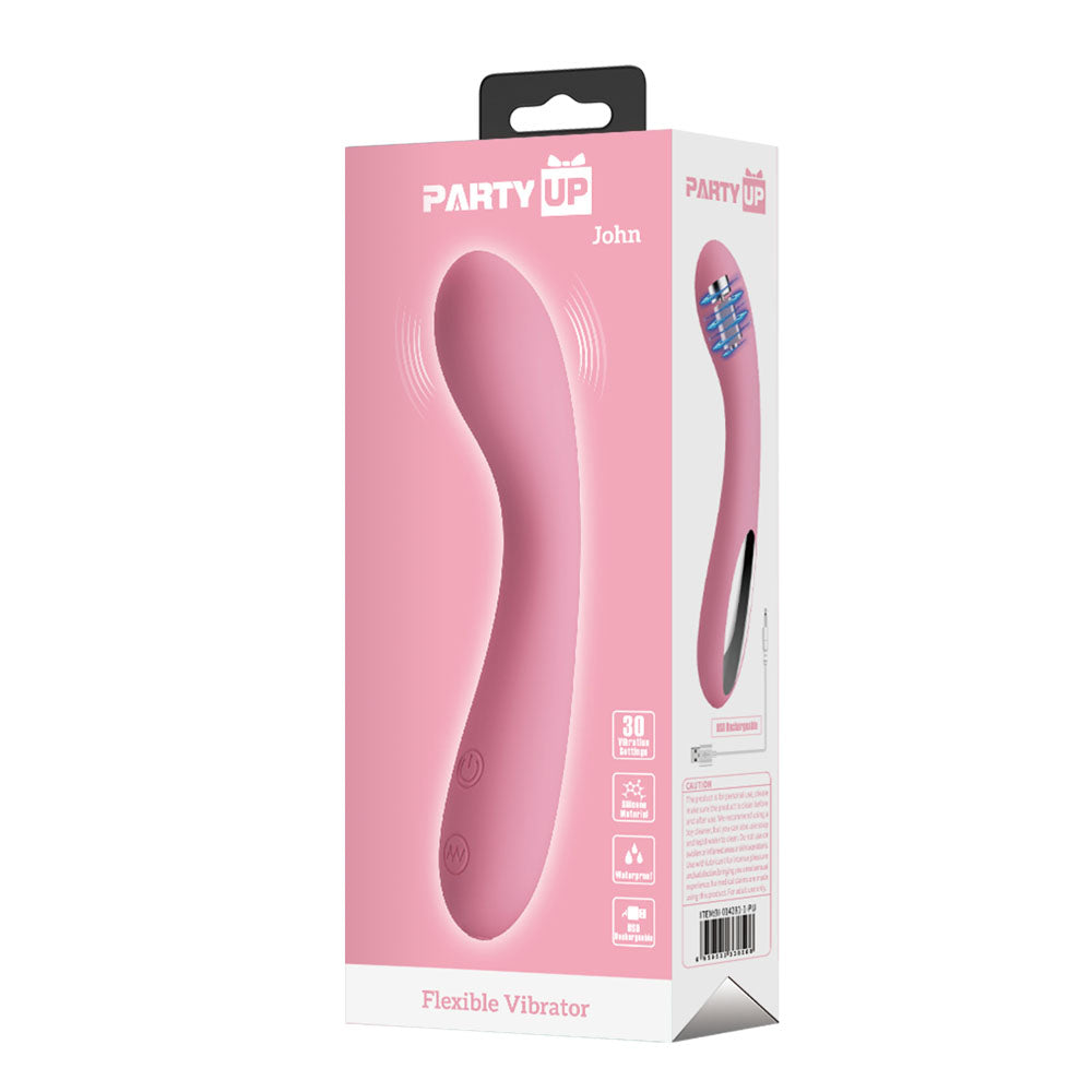 Party Up JOHN Flexible Vibe - Pink - Pink 16 cm USB Rechargeable Vibrator Party Up