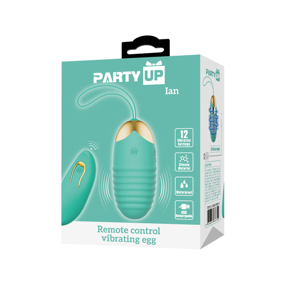Party Up IAN Remote Egg - Teal - Teal USB Rechargeable Vibrating Egg with Wireless Remote Party Up
